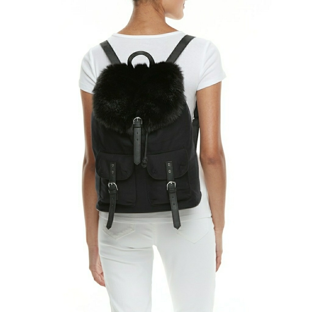 Candie's Faux Fur Flap Drawstring Backpack NWT